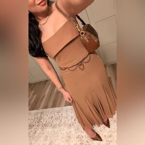 H&M NWT spaghetti strap flowy hem midi dress mesh chiffon, fully lined